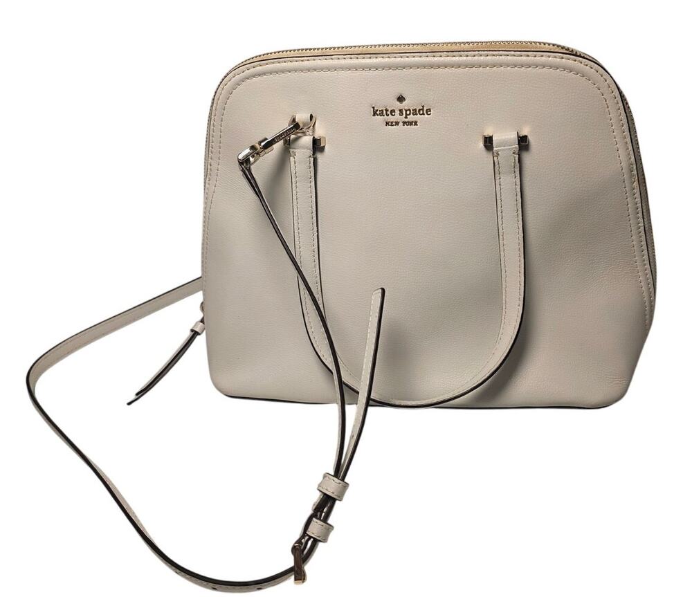 Kate Spade New York White Pebbled Leather Dome Satchel Crossbody Top Handle Bag